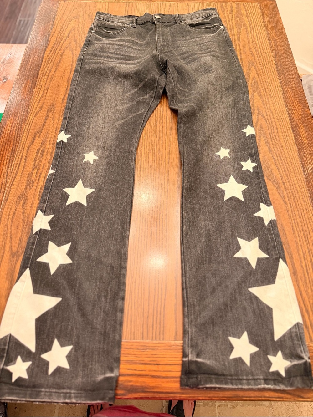 Forever 21 Black Denim Bootcut Jeans with White Star Print